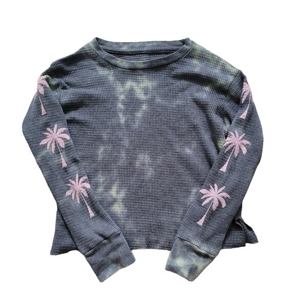 Rowdy Sprout Tie Dye Palm Tree Boxy Thermal Long Sleeve Crop Top Girl Sz 8 - Picture 3 of 7